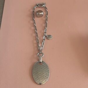 OTAZU I Love You Silver Chain Necklace with Engraved Pendant